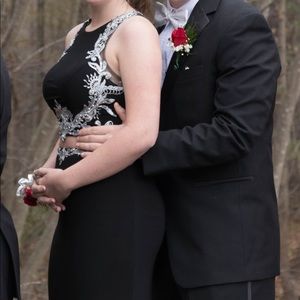 Black And Sliver Two-Piece Prom Dress